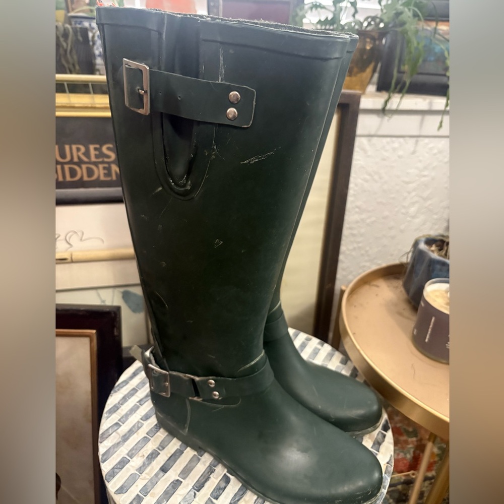 Tsunami Green Wellie rubber buckle Zip tall rain boots size 10 - Picture 4 of 5
